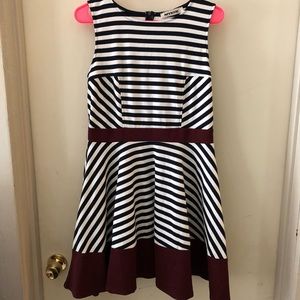 Striped dress with maroon accents